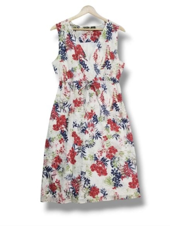Eddie Bauer Dresses & Skirts - Eddie Bauer Sleeveless Dress Womens 8 White Red Blue Green Floral 100%‎ Cotton